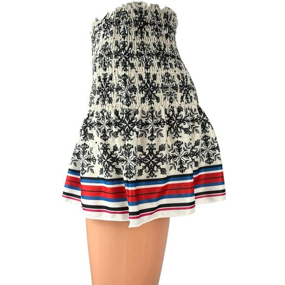 Zara Multicolor Floral Striped Print Smocked Elastic Stretch Mini A-Line Skirt S - Picture 2 of 6